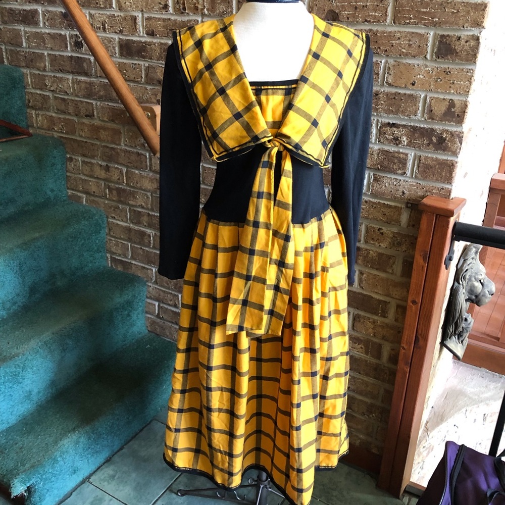 Vintage Y2K You Too Babes Size 7 Yellow and Black Plaid Tie Front Preppy Dress
